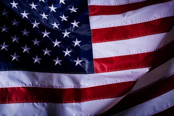 Egy Közeli Felvétel Amerikai Egyesült Államok Lobogtató Zászlójáról Érdekes Textúrával — Stock Fotó