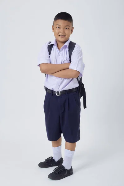 stock image Portraits of Asian Boy Thai Country in School Uniform Isolated On White Background