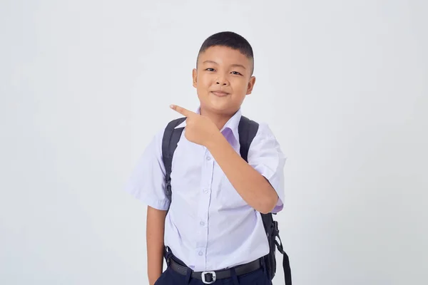 Porträtt Asiatisk Pojke Thailändskt Land Skolan Enhetlig Isolerad Vit Bakgrund — Stockfoto