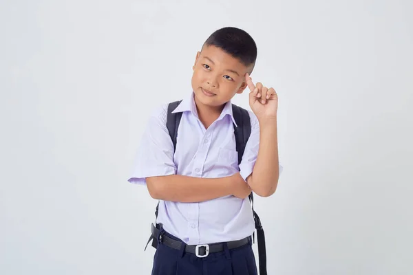 Retratos Ásia Menino Tailandês País Escola Uniforme Isolado Branco Fundo — Fotografia de Stock