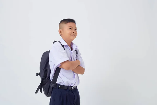 Портреты Азиатского Мальчика Таиланда Школьной Форме Изолированы Белом Фоне — стоковое фото