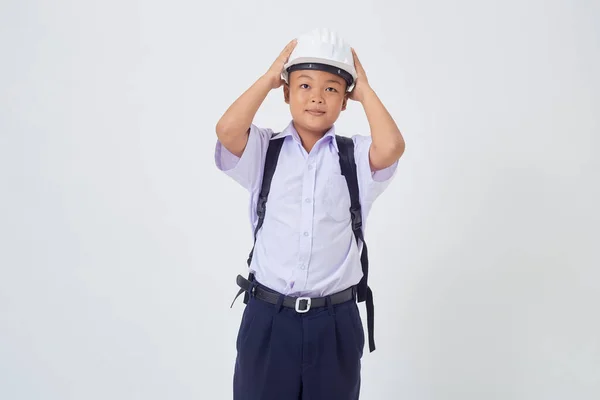 Ein Junger Süßer Asiatischer Junge Thailändischer Schuluniform Mit Rucksack Und — Stockfoto