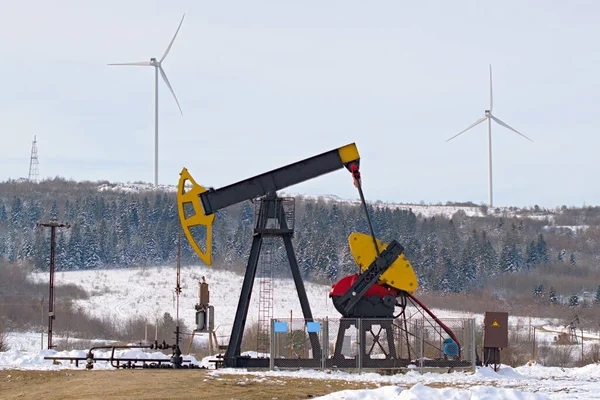 Und Gasindustrie Arbeit Der Ölpumpe Wagenheber Auf Einem Ölfeld — Stockfoto