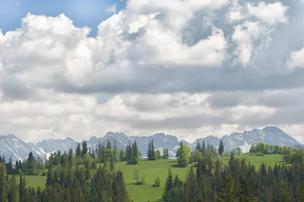 View Tatra Mounains Tatra Mountains Morning Beautiful Green Valley Snowy — Stock Photo, Image