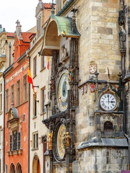 Αστρονομικό Ρολόι Της Πράγας Prague Orloj Στην Πλατεία Της Παλιάς Εικόνα Αρχείου