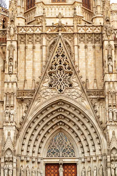Wonderful Facade Cathedral Holy Cross Saint Eulalia Barcelona Spain Awesome Royalty Free Φωτογραφίες Αρχείου