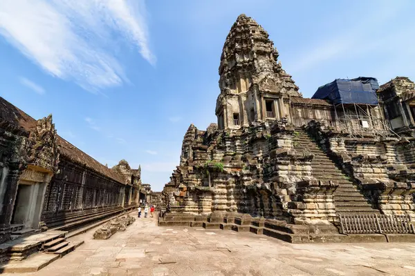Utsikt Det Gamle Tempelkomplekset Angkor Wat Siem Reap Kambodsja Angkor stockbilde