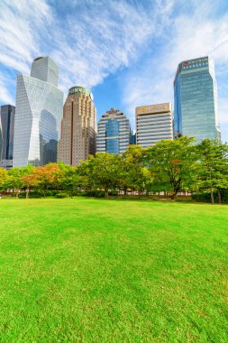 Seoul, South Korea - October 14, 2017: Scenic view of skyscrapers and other modern buildings from Yeouido Park. Yeoui Island is the main finance and investment banking district of Seoul. clipart