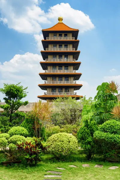 Fargerik Utsikt Pagoden Guang Shan Buddha Museum Kaohsiung Taiwan Taiwan stockfoto