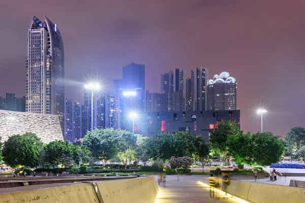 Guangzhou Kina November 2015 Nattutsikt Över Moderna Byggnader Vid Zhujiang Stockbild