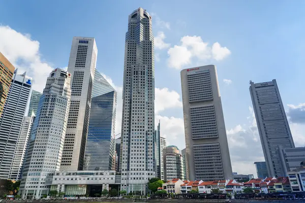 Singapore February 2017 Skyscrapers Downtown Singapore Modern High Rise Buildings Stockbild