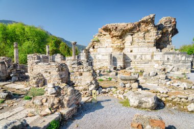 Scenic ruins of the Church of Mary (the Church of the Councils) in Ephesus (Efes) at Selcuk in Izmir Province, Turkey. The ancient Greek city is a popular tourist attraction in Turkey. clipart