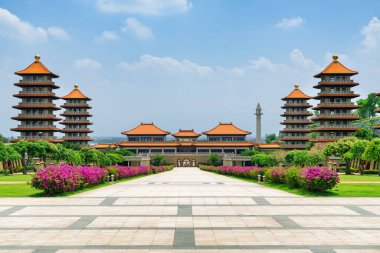Kaohsiung, Tayvan 'daki Fo Guang Shan Buddha Müzesi' nin muhteşem manzarası. Tayvan Asya 'nın popüler bir turistik beldesidir..