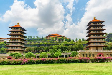 Kaohsiung, Tayvan 'daki Fo Guang Shan Buddha Müzesi' nin muhteşem manzarası. Tayvan Asya 'nın popüler bir turistik beldesidir..
