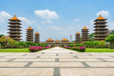 Kaohsiung, Tayvan 'daki Fo Guang Shan Buddha Müzesi' nin muhteşem manzarası. Tayvan Asya 'nın popüler bir turistik beldesidir..