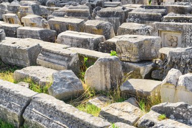 Efes 'teki harabelerin manzarası. Türkiye 'nin İzmir ilinin Selcuk ilçesindeki antik Yunan kentinin kalıntıları. Efes, Türkiye 'de popüler bir turizm merkezi..