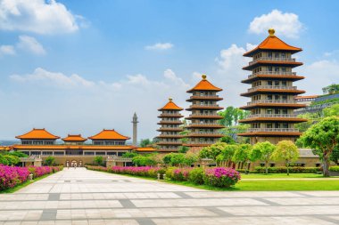 Kaohsiung, Tayvan 'daki Fo Guang Shan Buddha Müzesi' nin muhteşem manzarası. Tayvan Asya 'nın popüler bir turistik beldesidir..