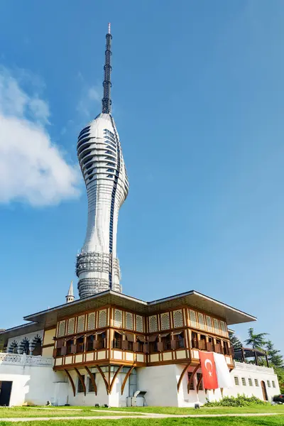 stock image Istanbul, Turkey - November 1, 2021: View of the Camlica Tower. The structure was inspired by the Tulip flower, Ottoman symbol. The tower is a new attraction for tourists and residents.