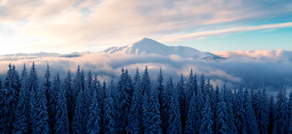 Fantastico Paesaggio Invernale Tra Montagne Innevate Illuminate Dalla Luce Del — Foto Stock