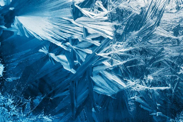 Fondo Navidad Con Patrón Congelado Vidrio Ventana Textura Azul Real — Foto de Stock