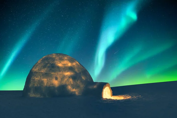 Aurora Borealis Northern Lights Winter Mountains Wintry Scene Glowing Polar — Stock Photo, Image