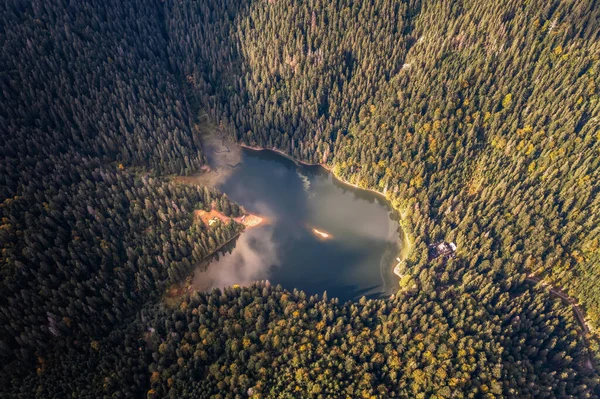 Vue Aérienne Lac Sauvage Dans Les Montagnes Été Lac Entouré — Photo