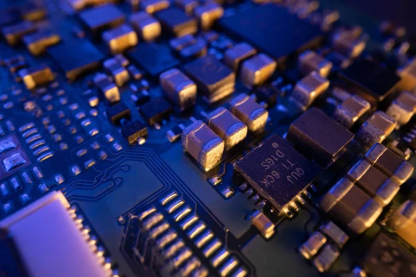 Chip Computador Uma Parte Placa Circuito Impresso Eletrônico Perto — Fotografia de Stock