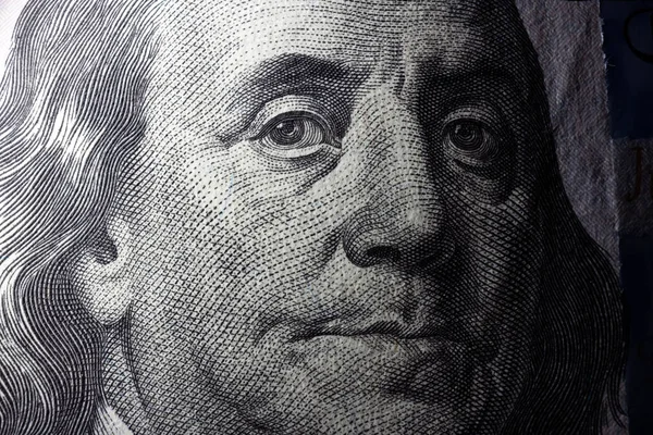 100 Dollar Sedel Med Benjamin Franklin Ansikte Makro Skott Närbild — Stockfoto
