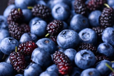 Taze yaban mersini ve dut yakında. Makro atış. Yemek fotoğrafçılığı