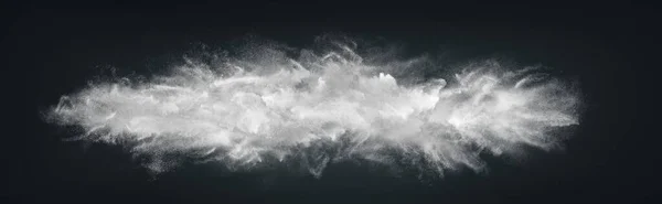 Abstrakt Bred Horisontell Design Vitt Pulver Snö Moln Explosion Mörk — Stockfoto