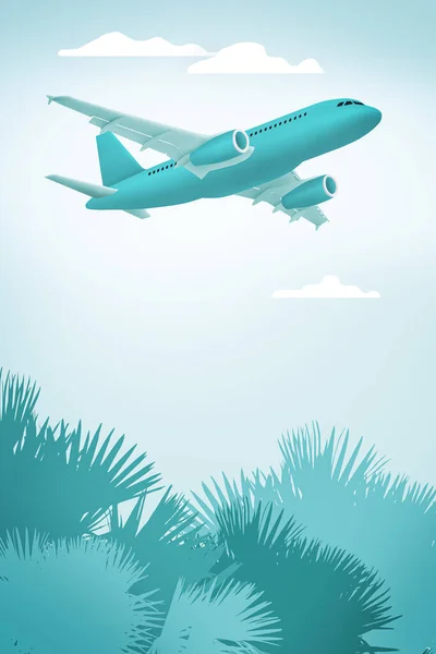Illustration Abstraite Avion Réaction Survolant Des Arbres Tropicaux — Photo