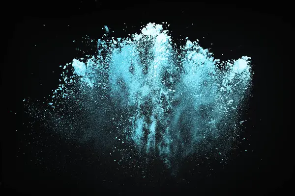 Diseño Abstracto Explosión Nubes Nieve Polvo Azul Sobre Fondo Oscuro Imagen De Stock