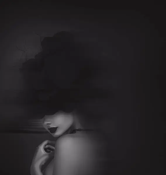 Ein Dramatisches Schwarz Weiß Porträt Einer Geheimnisvollen Frau Mit Dunklem Stockbild