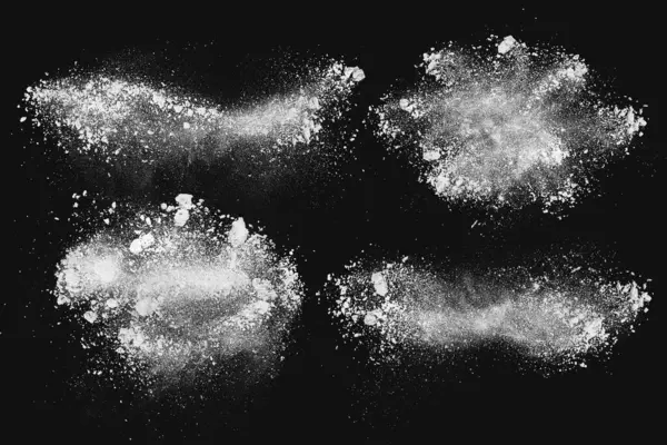 Αφηρημένο Σύνολο Δυναμικών Νεφών Από Σωματίδια Λευκής Σκόνης Διασκορπίζονται Μαύρο Φωτογραφία Αρχείου
