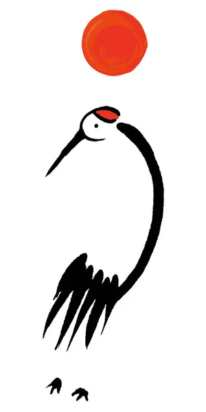 Pájaro Grúa Ilustración Trazo Pincel — Archivo Imágenes Vectoriales