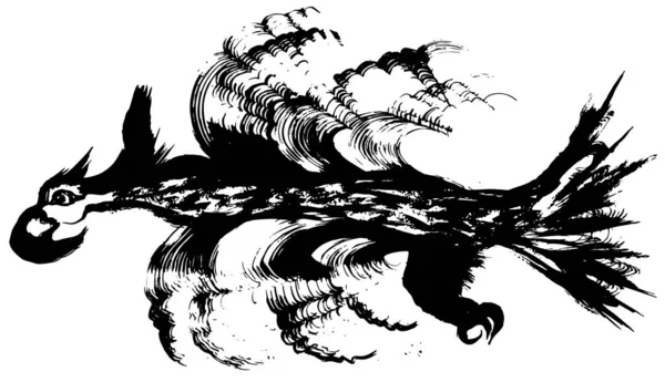 Фенікс Чорнильне Мистецтво Ручна Намальована Ілюстрація — стоковий вектор