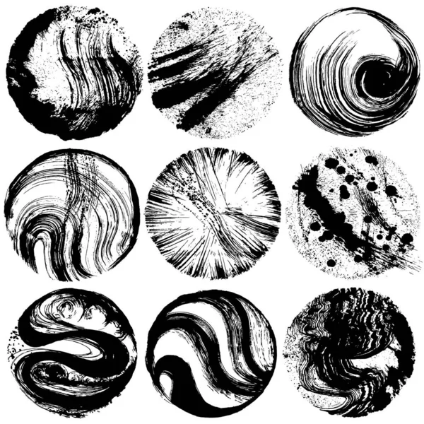 Ensemble Cercles Encre Art Illustrations Coup Pinceau — Image vectorielle