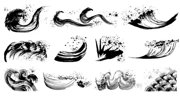 Набор Иллюстраций Морского Спрея Волна Мазка — стоковый вектор