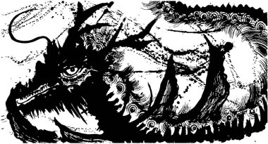 Ejderha. Fırça darbesi çizimi. mürekkep sanatı.