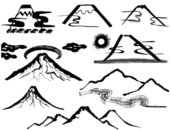 Set Mountain Illustrations Hand Drawn Illustrations — Stock Vector
