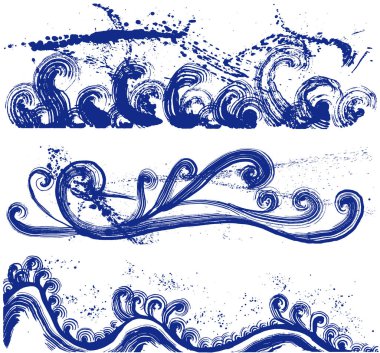 sea spray. Set of brush stroke waves.