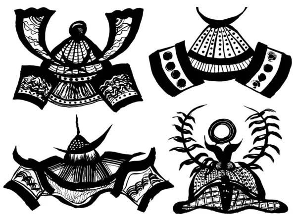 Kabuto Samurai Helm Japanischer Kriegerhelm Handgezeichnete Illustration — Stockvektor