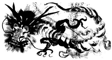 Ejderha. Fırça darbesi çizimi. mürekkep sanatı.