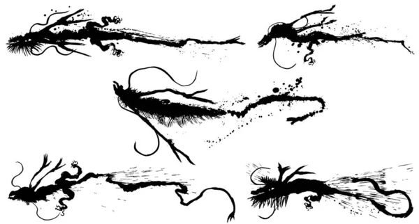 Conjunto Dragones Ilustración Trazo Cepillo Ilustración Dibujada Mano Ilustración de stock
