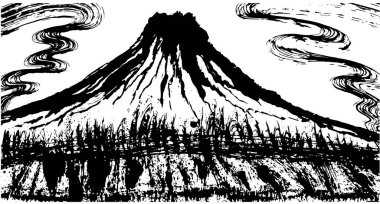 Mt. Fuji. Dağ çizimi. el çizimi çizimleri.