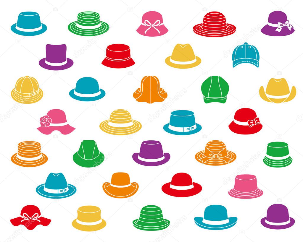 Collection of hat icons. mens and womens headwear.