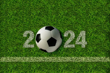 2024 ile futbol sahasının en üst görüntüsü. Turnuva konsepti.