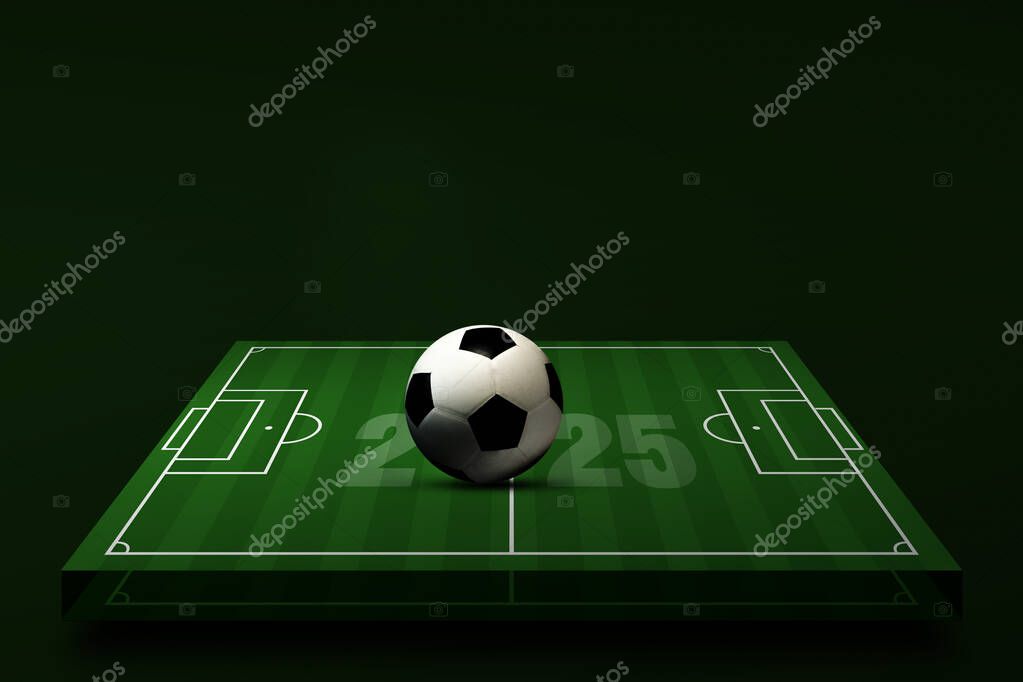Soccer ball on soccer field. Competition concept. 2025 season.