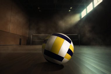 Arka planda voleybol sahası olan voleybol görüntüsü.