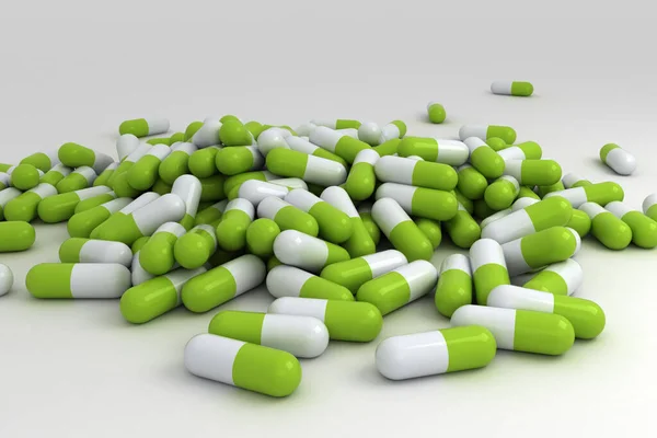 Groep Van Groene Kruiden Pillen Witte Achtergrond — Stockfoto
